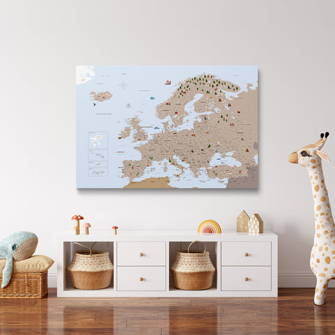 Europa-kort til børn Canvas med nåle – MINIVENTURES® Brown