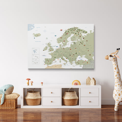 Europa-kort til børn Canvas med nåle – MINIVENTURES® White