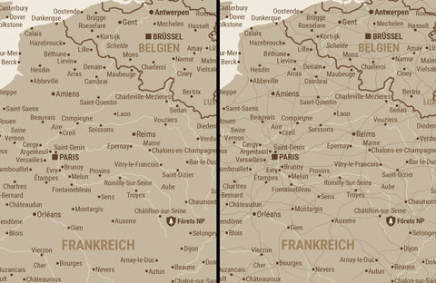 Vergleich einer Breuers Weltkarte mit oder ohne Straßennetz