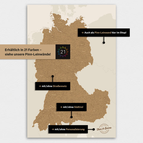 DACH-kort TRAVEL® Magnetisk plakat – i 21 farver