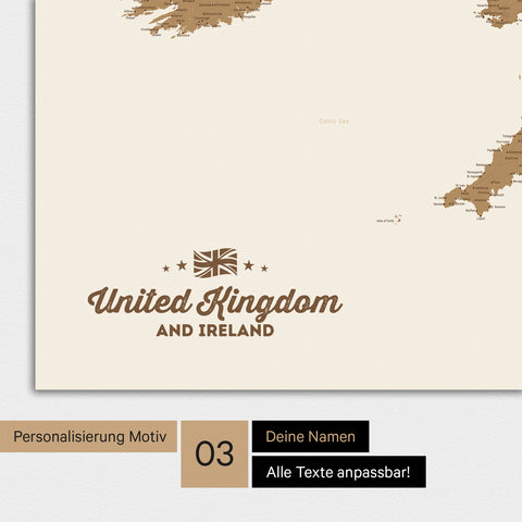 Magnetische England & Irland-Karte mit Personalisierung als Logo im Vintage-Look