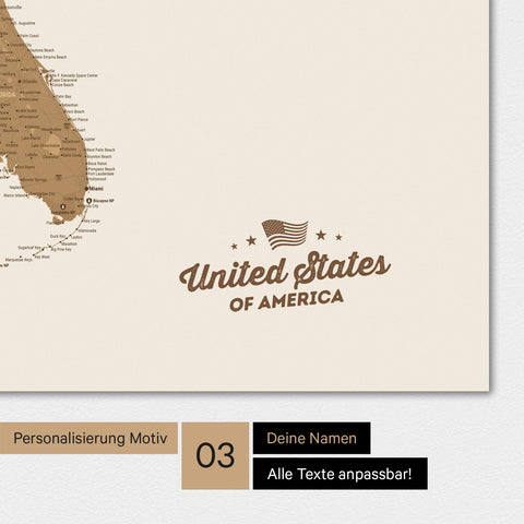 Magnetische USA-Karte mit Personalisierung als Logo im Vintage-Look