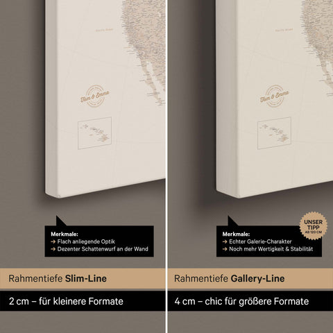 Nordamerikakort TRAVEL® Canvas med nåle – Gold