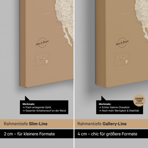 Nordamerikakort TRAVEL® Canvas med nåle – Treasure Gold