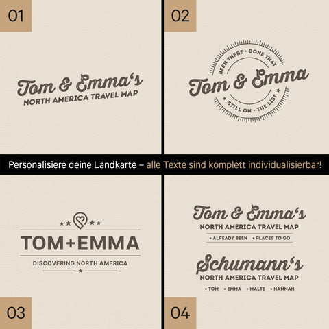 Nordamerika Landkarte mit hohem Detailgrad als Pinnwand Leinwand in Warmgray (Braun-Grau) mit Personalisierung und Eindruck mit deinem Namen