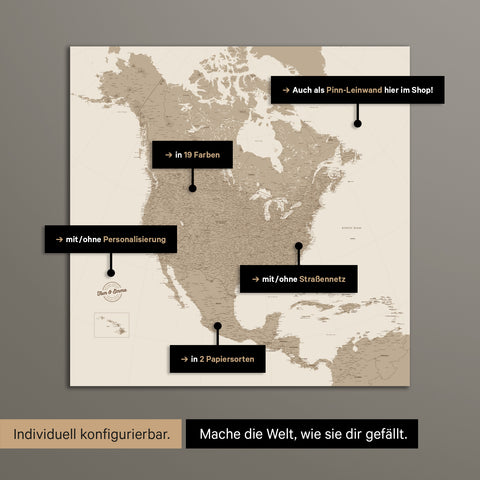 Nordamerikakort TRAVEL® Premium plakat – i 19 farver