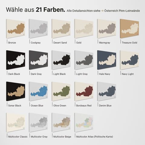 Magnetische Österreich Landkarte als Magnetboard erhältlich in 21 Farben