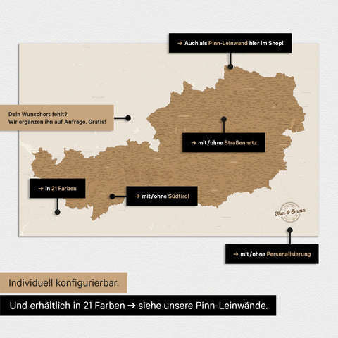 Østrigskort TRAVEL® Magnetisk plakat – i 21 farver