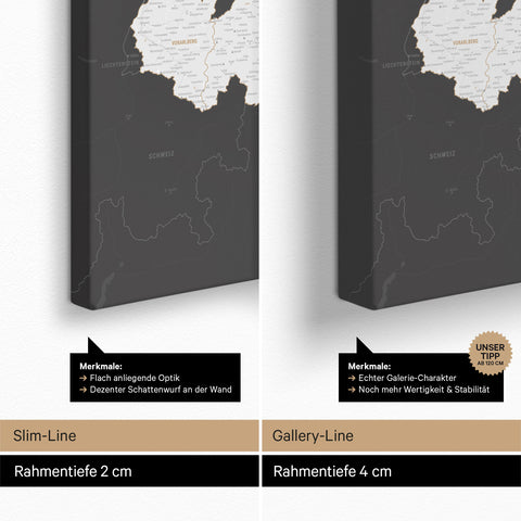 Österreich-Karte TRAVEL® Pinn-Leinwand – Dark Gray (Dunkelgrau)