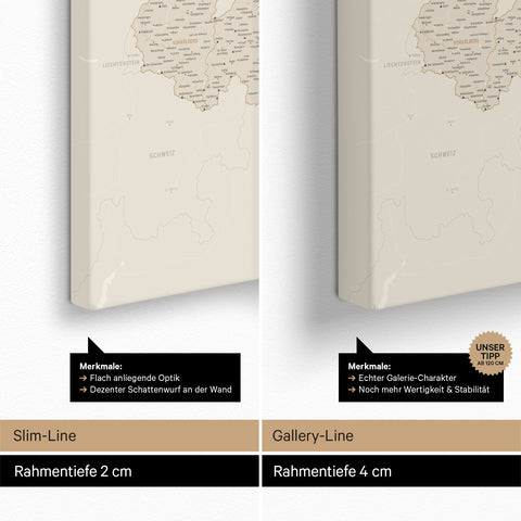 Österreich-Karte TRAVEL® Pinn-Leinwand – Gold