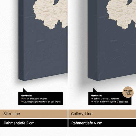 Österreich-Karte TRAVEL® Pinn-Leinwand – Hale Navy (Dunkelblau-Gold)