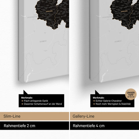 Österreich-Karte TRAVEL® Pinn-Leinwand – Light Black (Weiß-Schwarz)