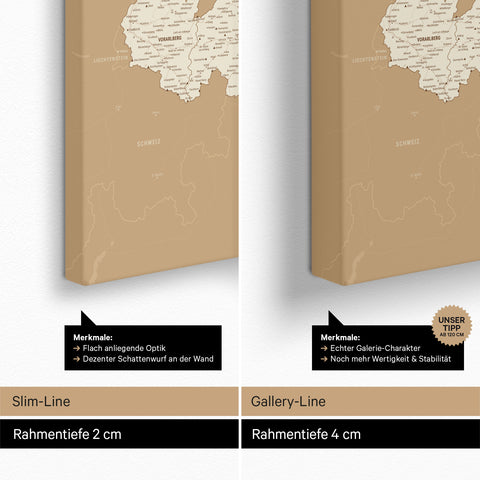 Österreich-Karte TRAVEL® Pinn-Leinwand – Treasure Gold