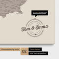 Pinnwand Leinwand einer Österreichkarte in Farbe Warmgray (Braun-Grau) mit personalisiertem Eindruck von Namen und einer Legende zum Markieren