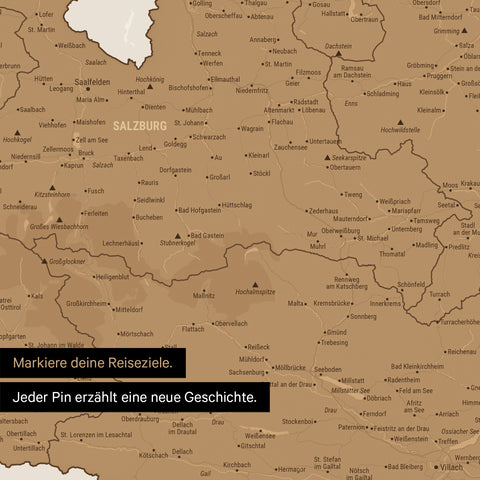 Detail einer Österreich-Karte als Poster mit Kartenausschnitt von Salzburg
