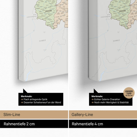 Østrigskort TRAVEL® Canvas med nåle – Multicolor Atlas (Politisk kort)