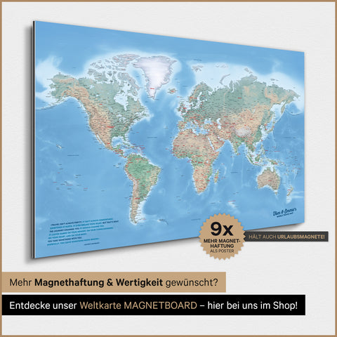 Fysisk verdenskort TRAVEL® Magnetisk plakat – Multicolor Terra