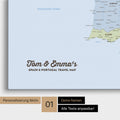 Politische Landkarte von Spanien- & Portugal als Pinnwand Leinwand mit Personalisierung und Namen in einer modernen Schreibschrift