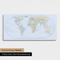 Neutrale und schlichte Ausführung einer politischen Weltkarte in der Equal-Earth-Projektion als Pinn-Leinwand in Multicolor Atlas ohne Personalisierung