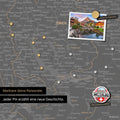 Detail einer magnetischen Schweiz-Karte als Magnettafel in Light Gray zeigt die Region um Zürich mit einem angepinnten Foto sowie Reise- und Urlaubsmagnete