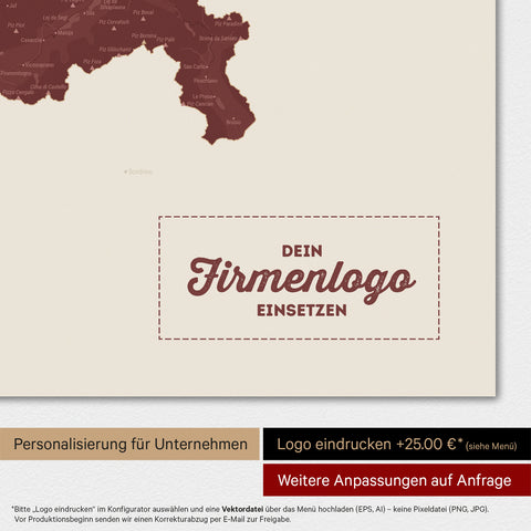 Magnetisk Schweiz-kort TRAVEL® Magnetboard – Bordeaux Rød