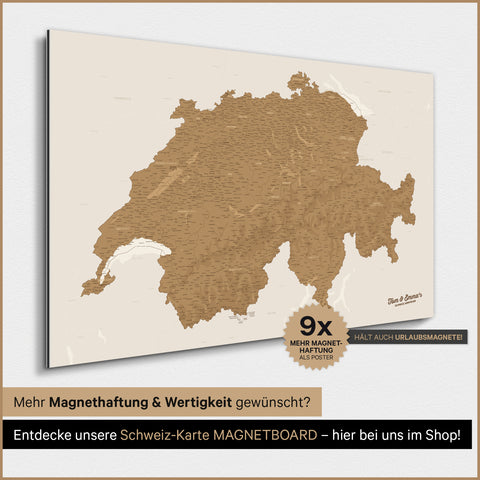 Schweiz-kort TRAVEL® Magnetisk plakat – i 21 farver