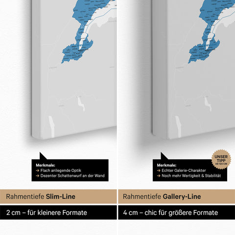 Schweiz-Karte TRAVEL® Pinn-Leinwand – Ocean Blue