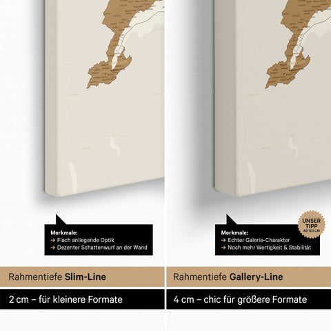 Schweiz-Karte TRAVEL® Pinn-Leinwand – Bronze