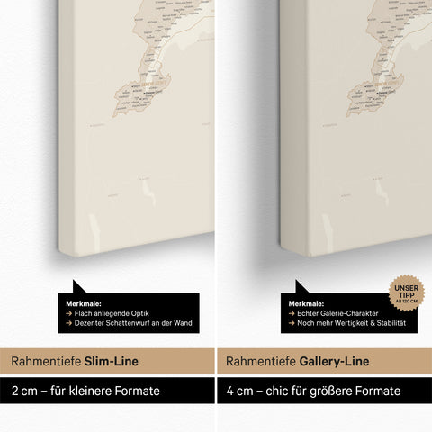 Schweiz-Karte TRAVEL® Pinn-Leinwand – Gold