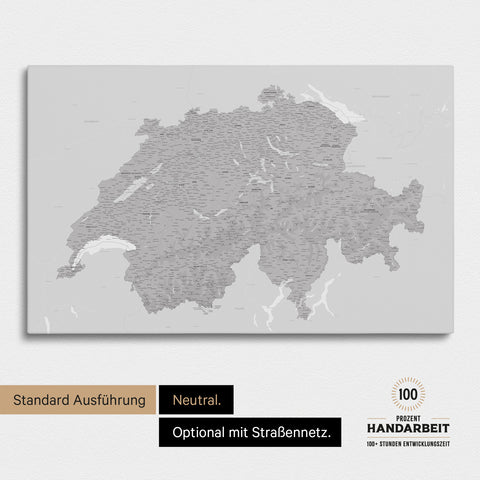 Neutrale und schlichte Standard-Ausführung einer Schweiz-Karte als Pinn-Leinwand in Treasure Gold