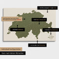 Vielfältige Konfigurationsmöglichkeiten einer Schweiz-Karte in Olive Green