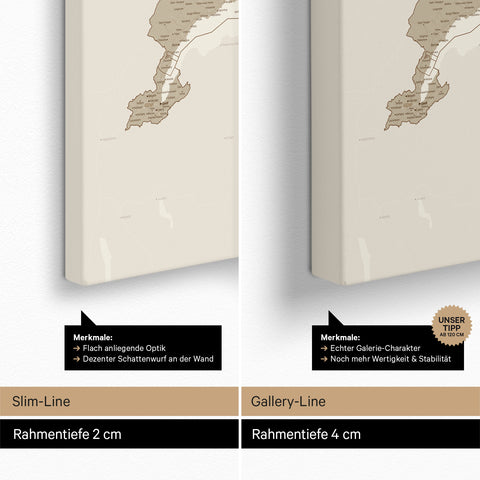 Schweiz-Karte TRAVEL® Pinn-Leinwand – Desert Sand (Beige)