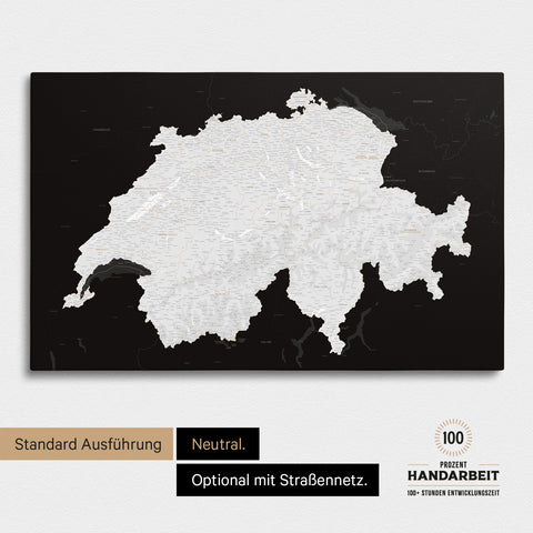 Vielfältige Konfigurationsmöglichkeiten einer Schweiz-Karte in Schwarz-Weiß