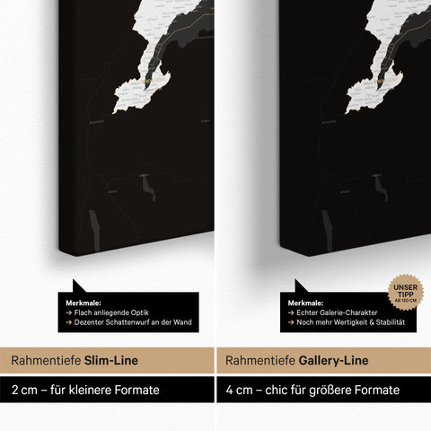Schweiz-Karte TRAVEL® Pinn-Leinwand – Dark Black (Schwarz-Weiß)