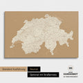Neutrale und schlichte Standard-Ausführung einer Schweiz-Karte als Pinn-Leinwand in Treasure Treasure Gold
