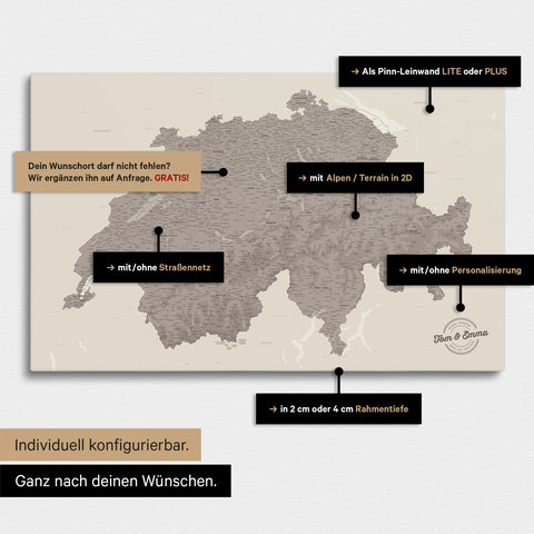 Vielfältige Konfigurationsmöglichkeiten einer Schweiz-Karte in