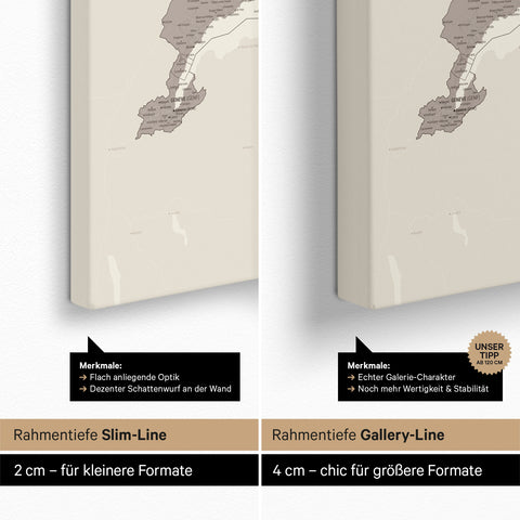 Schweiz-Karte TRAVEL® Pinn-Leinwand – Warmgray (Braun-Grau)