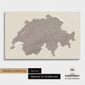 Neutrale und schlichte Standard-Ausführung einer Schweiz-Karte als Pinn-Leinwand in Treasure Warmgray (Braun-Grau)