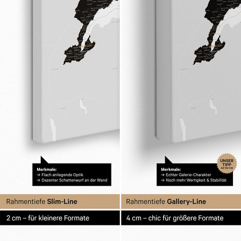 Schweiz-Karte TRAVEL® Pinn-Leinwand – Light Black (Weiß-Schwarz)