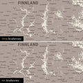 Skandinavien-Karte Leinwand in Warmgray (Braun-Grau) wahlweise mit oder ohne Straßennetz