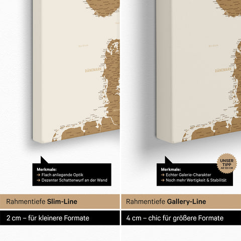 Skandinavienkort TRAVEL® Canvas med nåle – Bronze