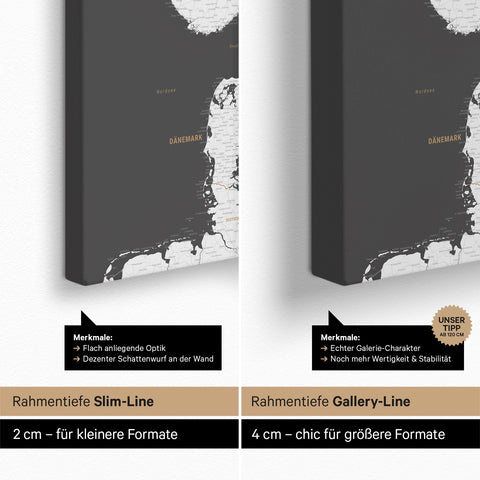 Skandinavienkort TRAVEL® Canvas med nåle – Dark Gray (Dunkelgrau)