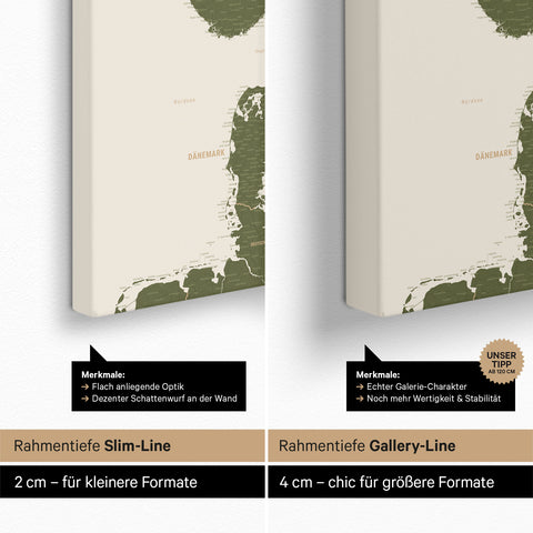 Skandinavienkort TRAVEL® Canvas med nåle – Olive Green