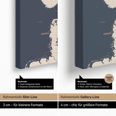 Skandinavienkort TRAVEL® Canvas med nåle – Hale Navy (Dunkelblau-Gold)