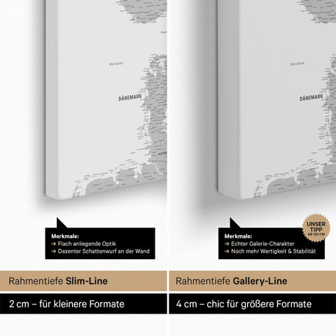 Skandinavienkort TRAVEL® Canvas med nåle – Coolgray (Hellgrau)