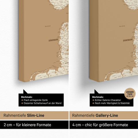 Skandinavienkort TRAVEL® Canvas med nåle – Treasure Gold
