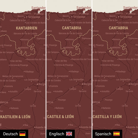 Spanien & Portugal-kort TRAVEL® Canvas med nåle – Bordeaux Rød