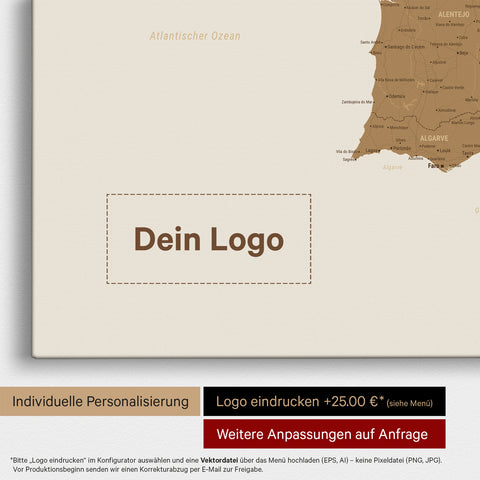 Spanien & Portugal-kort TRAVEL® Canvas med nåle – Bronze