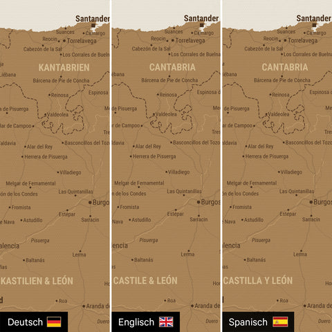 Spanien & Portugal-kort TRAVEL® Canvas med nåle – Bronze