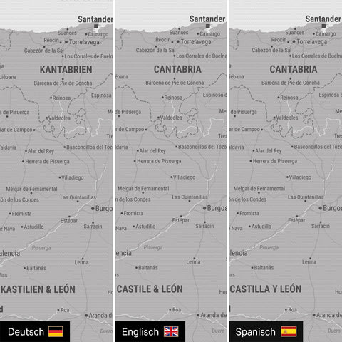 Spanien & Portugal-kort TRAVEL® Canvas med nåle – Coolgray